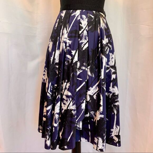 JASON Wu NWOT Blue black white floral pleated A-line knee length skirt Sz 4 - Picture 4 of 12